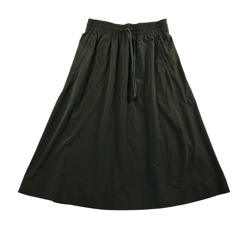 Athleta Womens Midi Skirt Size 6 Dark Olive Green Activewear Drawstring Pockets